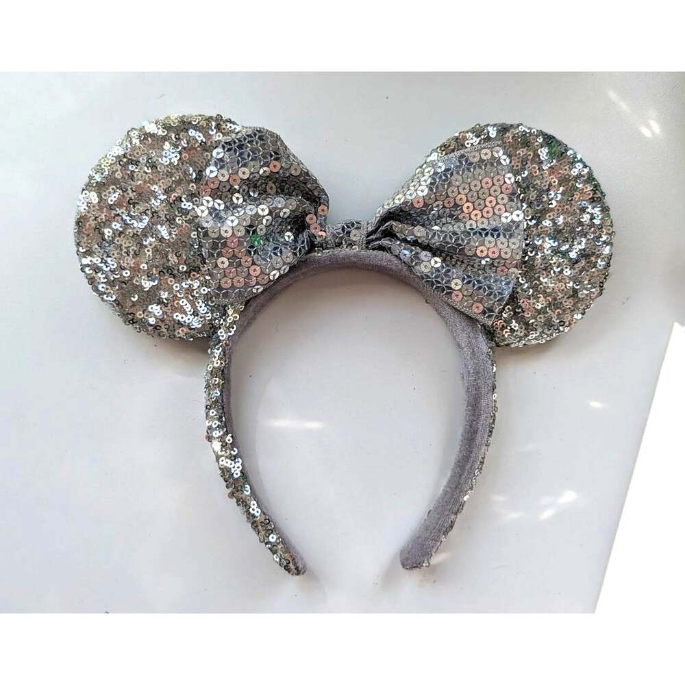 Disney Parks Silver Sequin (Classic Silver / Platinum) Minnie Mouse Ear Headband